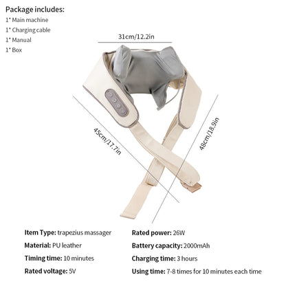 Foreverlily 26W Brushless Motor Neck And Shoulder Massager Wireless Shoulder And Back Kneading Massage Shawl Neck masajeador