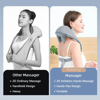 Foreverlily 26W Brushless Motor Neck And Shoulder Massager Wireless Shoulder And Back Kneading Massage Shawl Neck masajeador